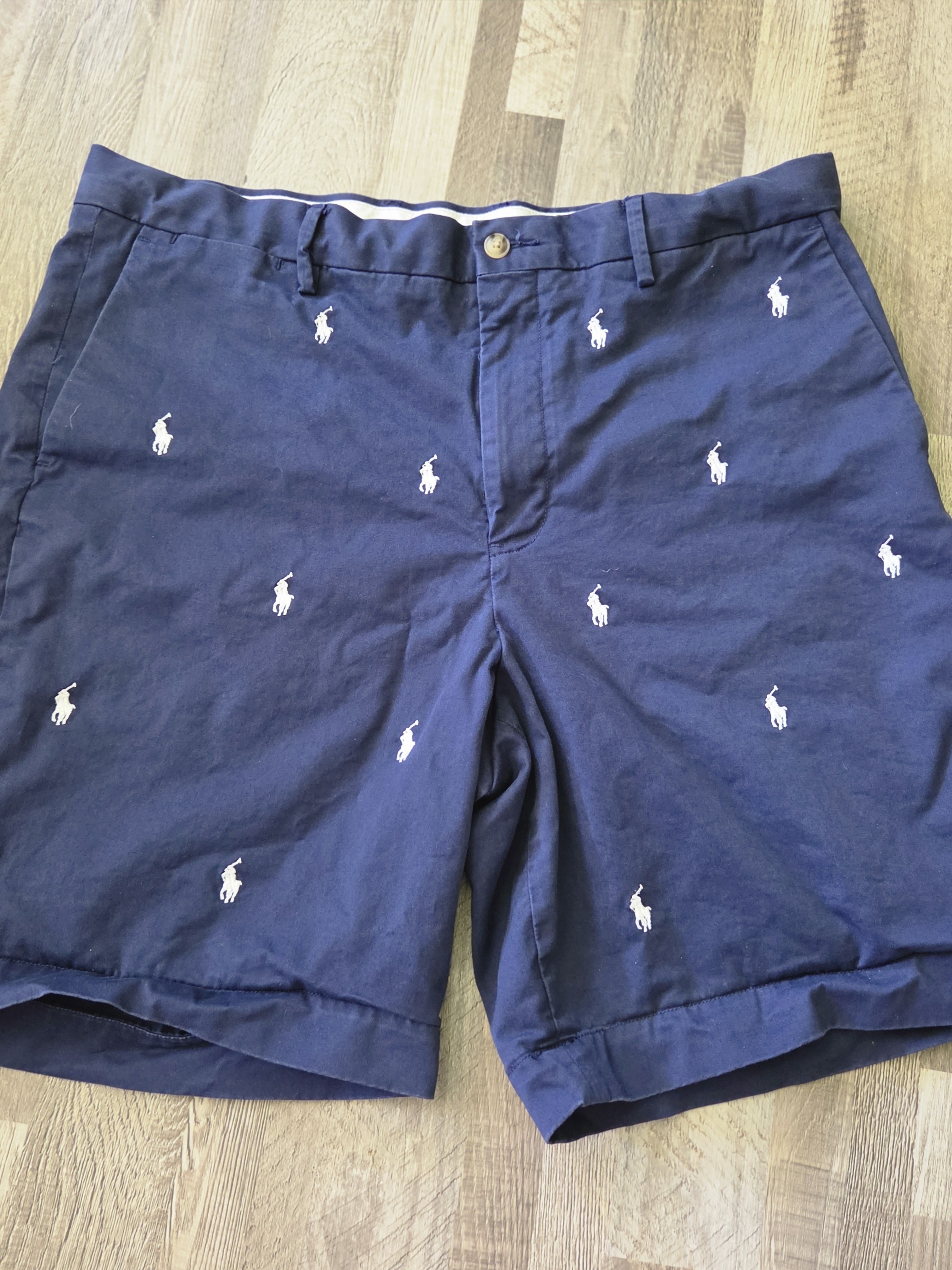 Polo Ralph Lauren Size 36 Preppy Navy Blue All Over Pony Print Stretch Classic